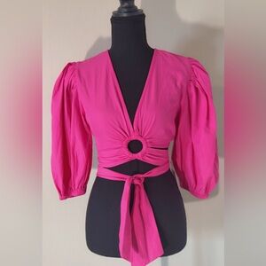 Pink Wrap Top with Puff Sleeves